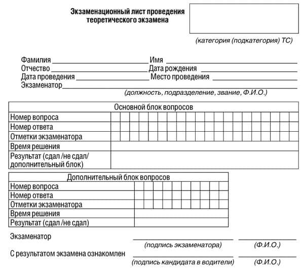 купить лист сдачи теоретического экзамена ПДД в Красноармейске